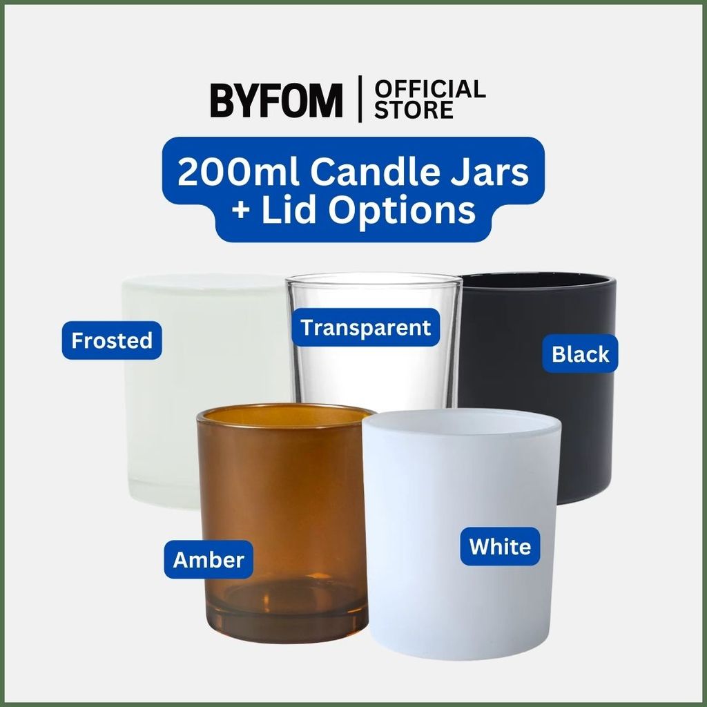 Matte Black and Frosted White Transparent Candle Jar with Bamboo Wooden Lid Cap 200ml 7cm x 9cm Candle Glass 7cm x 8.4cm