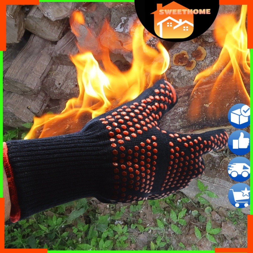1 unit / 1 piece 800°C 1472℉ Heat Resistant Resistance BBQ Fireproof Black Glove Anti Burn