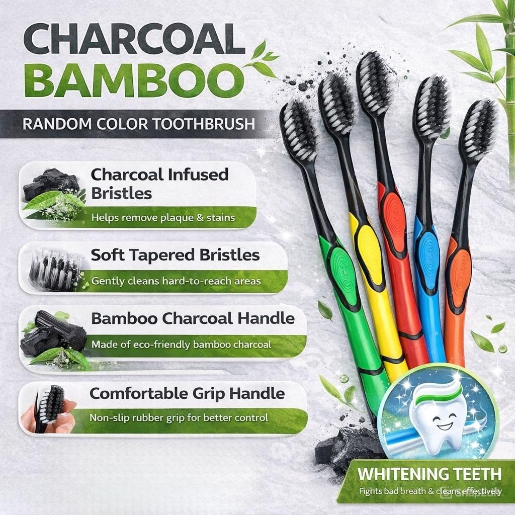 【 】Bamboo Charcoal Toothbrush Cleancare | Berus Gigi Arang Buluh | Soft Bristles Pemutih Gigi Penjagaan Gusi