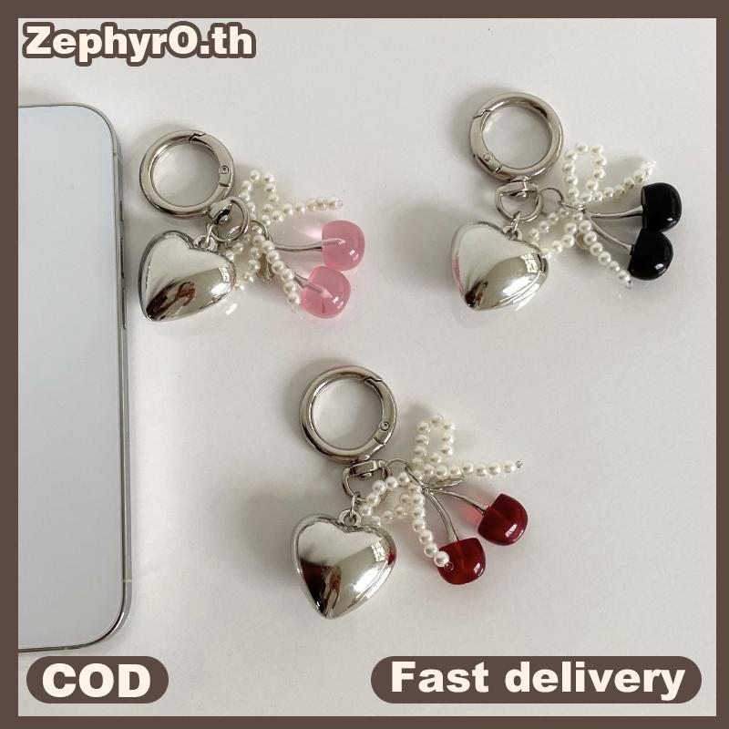 null Fashion 3D Crystal Cherry Keychain Pearl Bow Silver Heart Pendant Keyring Women's Bag Accessories Gifts null