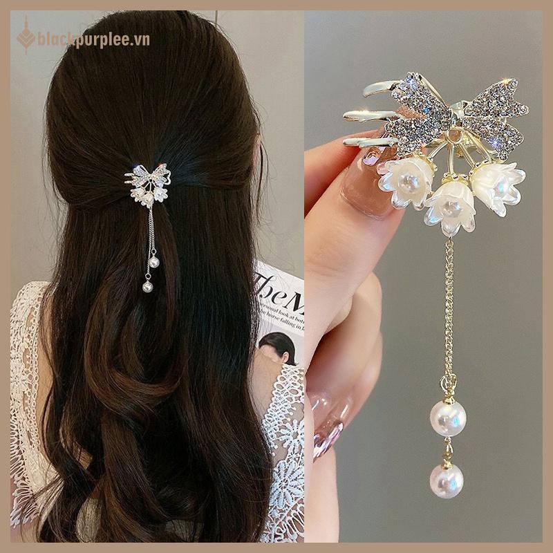 BPURPLE Rhinestones Lily Of The Valley sel Hairpin Luxurious Artificial Pearls Fashionable Hair Claw For Women .