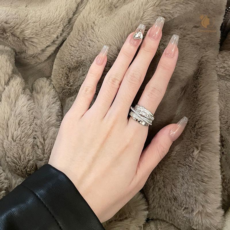 [PE] Zircon Multi-layer Ring For Women Party All-match Fashion Jewelry Vintage Opening Adjustable Finger Ring Shinybination Ring TH