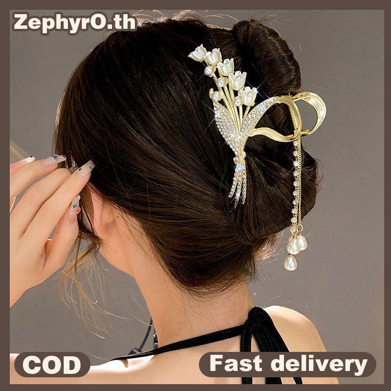 null Rhinestone Pearl sel Hair Claw For Women Girls Elegant Ponytail Hair Clip Fashion Hair Accessories Exquisite Shark Clip Gifts null