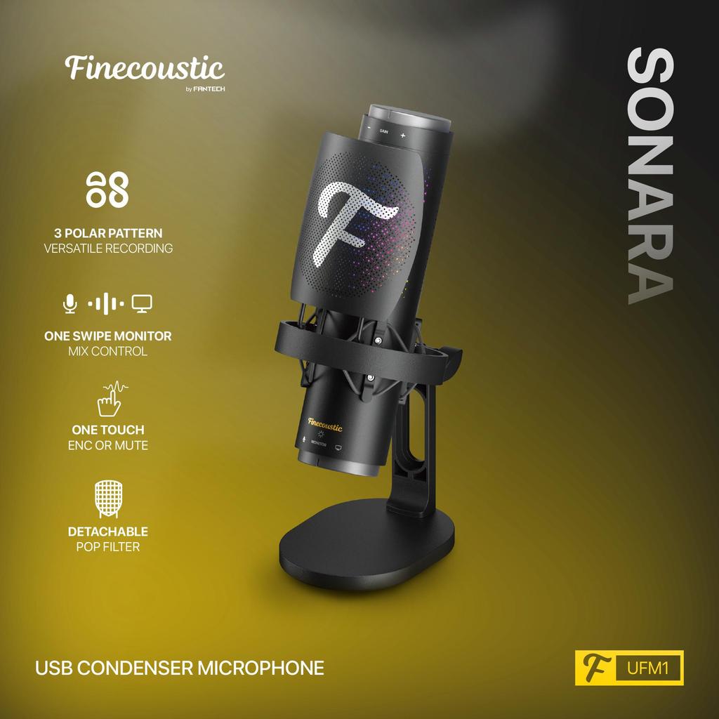 Finecoustic WFM1 Dual Mode Condenser Microphone | 2.4GHz & Wired | RGB | 48kHz 24-bit | Up to 40H Ba