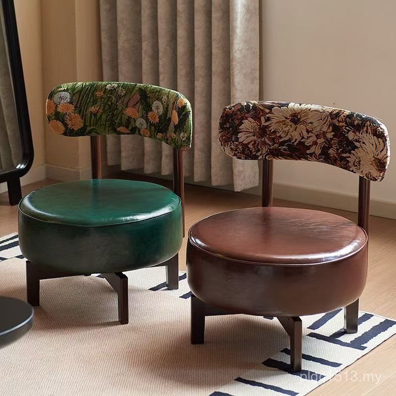 Retro Single Sofa Chair Style Household Backrest Chair Balcony Sofa Chair Leisure Solid Wood Rotating Living Room Burst Chair TPIO