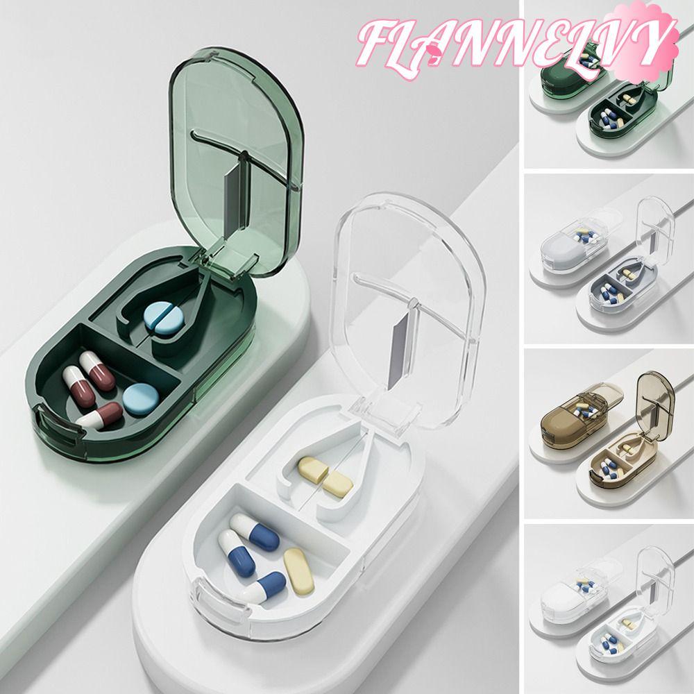 FLANNELVY Cutting Pill , 2 In 1 Portable Medicine Splitter Box, Creative Medicine Cutting Mini With Invisible Storage Box Powder Tablet Grinder Pills