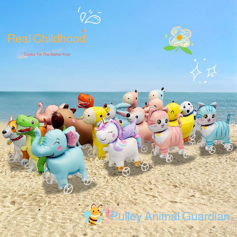 [Creative Fun/Kid-Friendly] Walking Balloon Animals/Standing Cartoon Toys with Wheels/Birthday Party Decorations [Durable Reusable Design] Walkable Animated Animal Decor for Kids/Attract Customers Instantly/Birthday/Outdoor/Stall Display