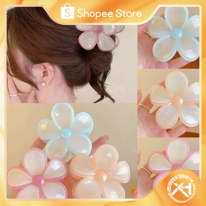 12Pcs/8cm Hawaiian Plumeria Flower Clamp Hair Clip Jelly Color Clips Hair Accessories