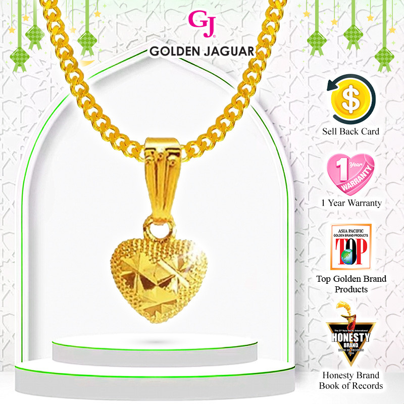 Emas Jaguar (8.56 g) GJ Gold Plated Rantai Leher Necklace Papan 50CM + Loket Love Stone (416500201+LDC756)