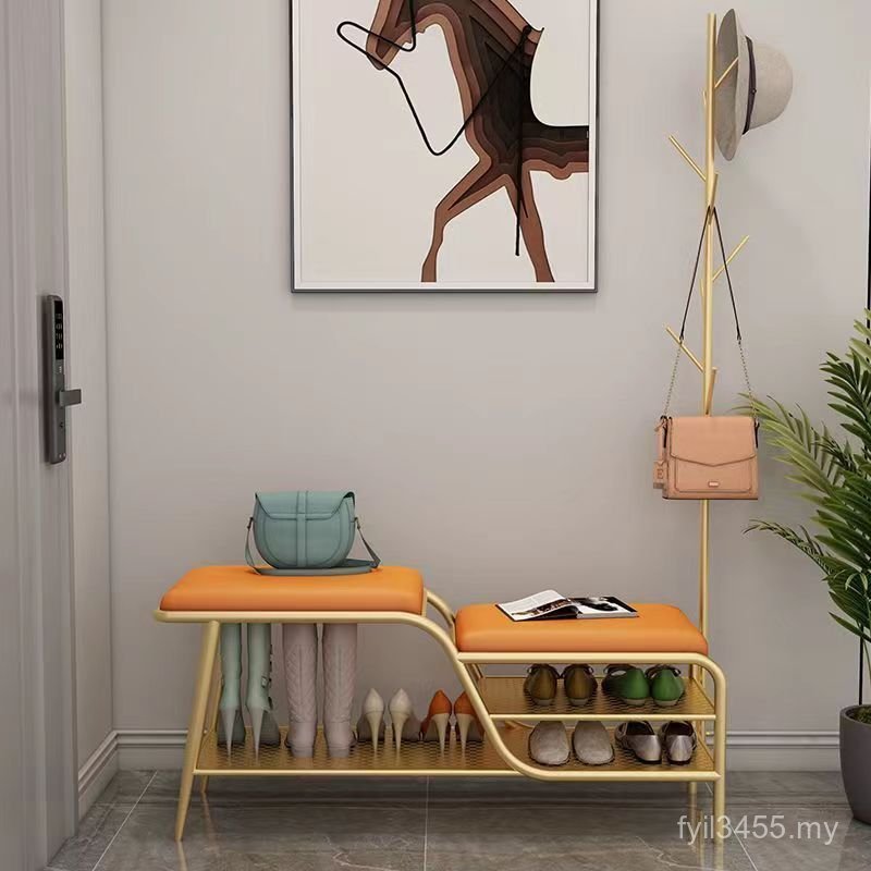 Light Luxury Household Entry Hanger Coat Rack Shoe Rack Shoe Changing Cabinet Can Sit Stool Integrated Entry Door Wear Shoe Stool FR7