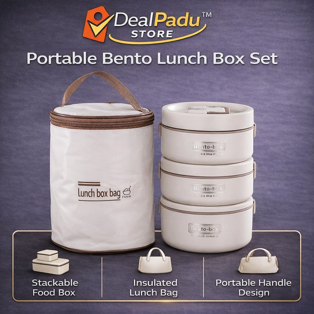 DealPadu 4in1 Stainless Steel Bento Lunch Box Set With Insulated Bag Portable Food Container Bekas Makanan