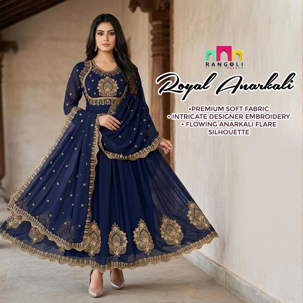 Royal Heritage Embroidered Anarkali Gown for Women | Premium Festive Wear by RANGOLI BAZAAR