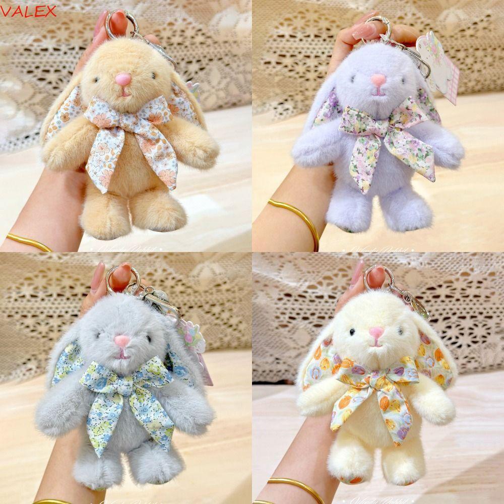 VALEX Plush Rabbit Keychain, Plush Stuffed Flower Bowknot Bag Hanging Pendant, Drooping Ear Rabbit Pendant Cartoon Soft Cute Car Key Pendant Gifts