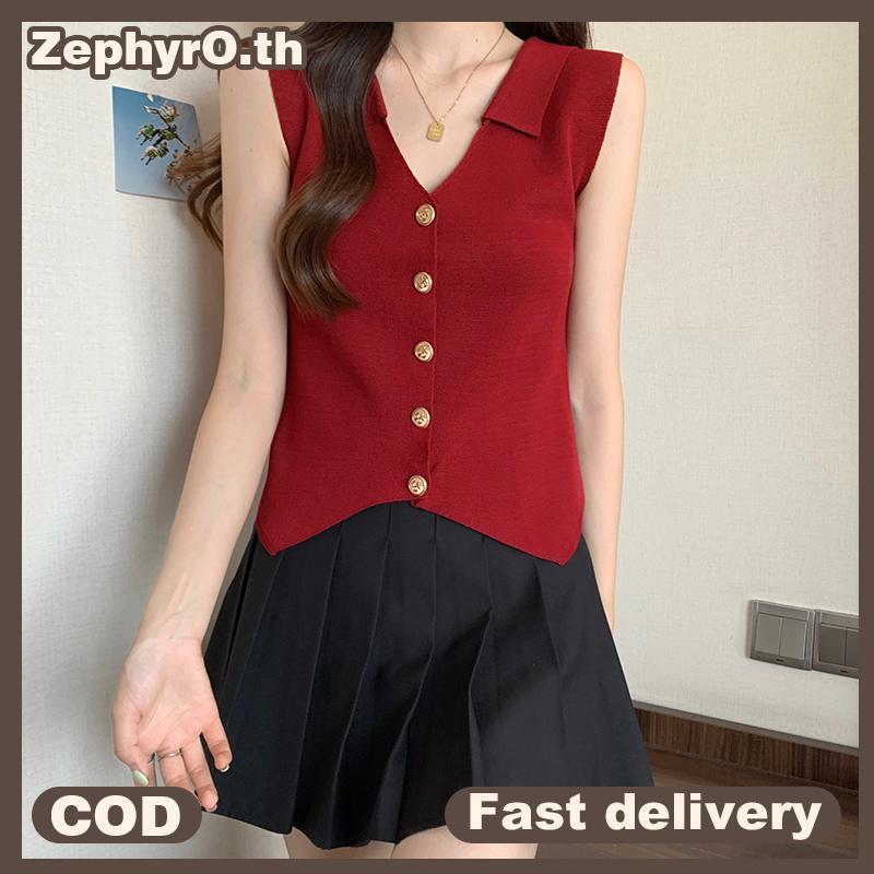 null French Temperament V-ne Single Breasted Sleeveless Slim Knitted Vest For Women null