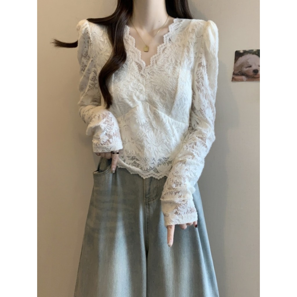 2026 Spring Autumn Style Fashionable Western Style V-Neck Lace Shirt Top Plus Size Women's Clothing Fat mm High-End Inner Bottoming Shirt