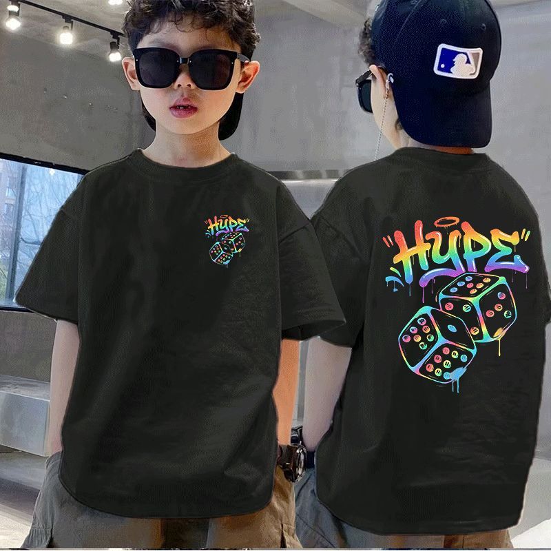 【220G 100%Cotton Tshirt】NELLY Baju Budak Lelaki T-shirt Dice Design Warna Warni Kanak-kanak Casual