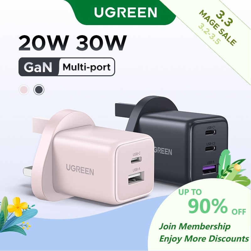 【Nexode】UGREEN 45W/30W/20W GaN Charger USB-C/USB-A 2/3 Ports Charger Nexode GaN Fast Charger USB-C Power Adapter for iPhone 16 Pro Max/15/14/13