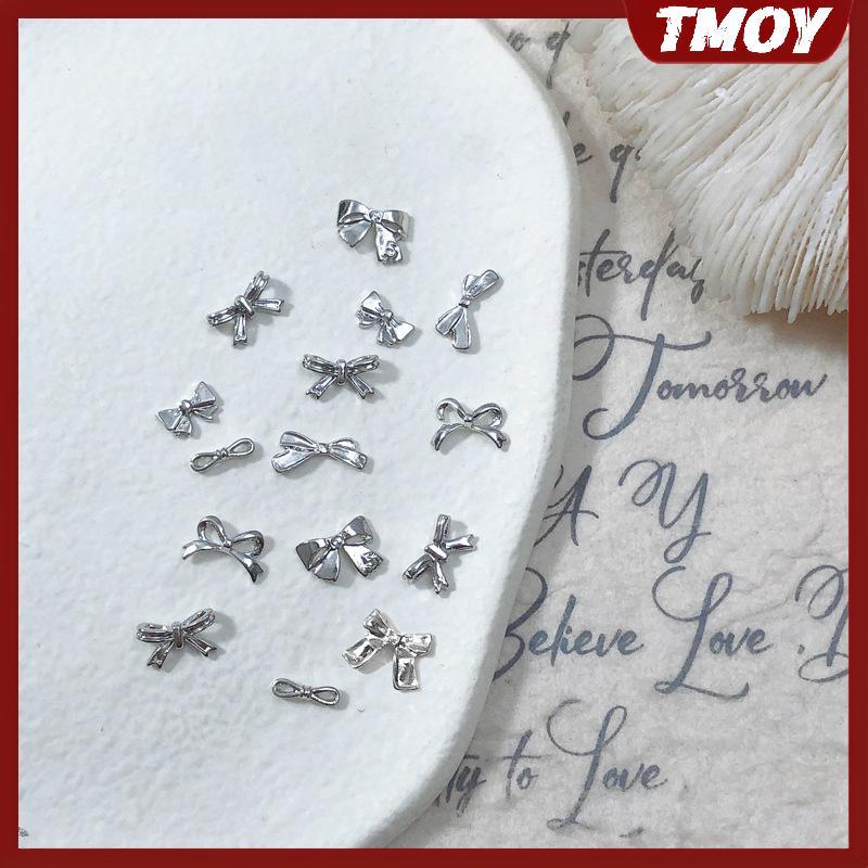 TMOY 50/100PCS Silver Metal Bows Nail Art Charm 3D Alloy Silver/Gold Bowknot Ribbon Nail Decor Parts DIY Luxury Manicure Accessories