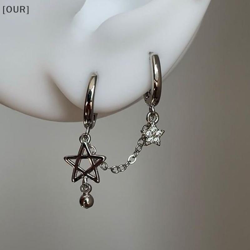 [OUR] 1PCS Silver Color Star Chain Double Ear Hole Ear Bone Nail Y2K Fashion Hottie Earrings For Women Jewelry null