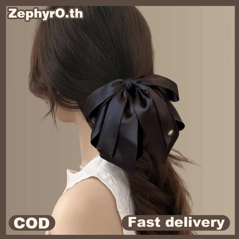 null Simple Bla Satin Bow Ponytail Clip For Women Girls Light Luxury Hair Clip Temperament Exquisite Hairpin Hair Accessories null