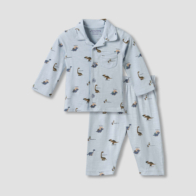 Babyshop Juniors Cotton Collared Long Sleeves Pyjama Set With Dinosaur Print
