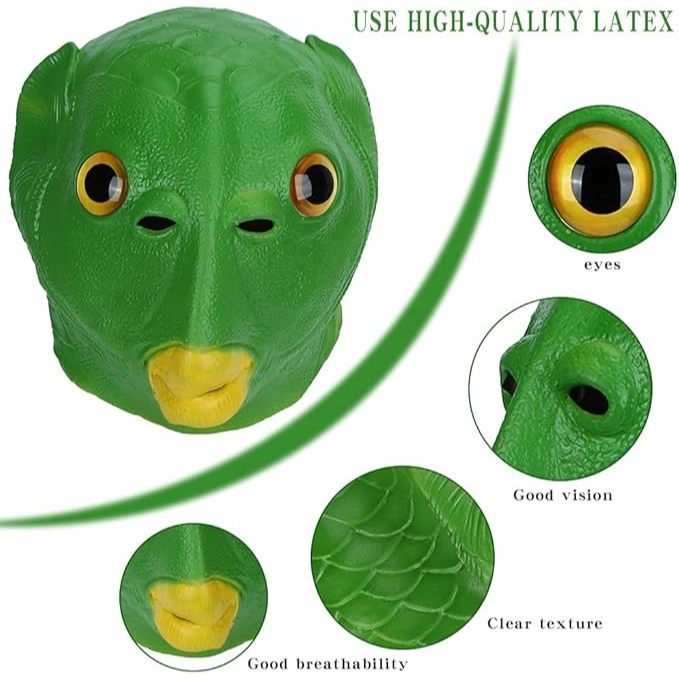 (Ready Stock) TikTok Funny Monster Fish Head Mask Cartoon Horror Costume Cover Cosplay 绿头怪 抖音沙雕绿鱼头套 万圣节面具