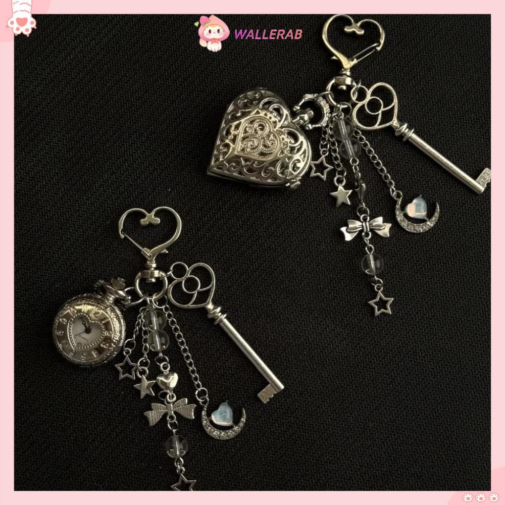 WALLERAB Steampunk Clock, Couple Gift Vintage Look Hollow Heart Pocket Watch, Vintage Fashion Style Keychain Design Hollow Heart Pendant Jewelry Jewelry