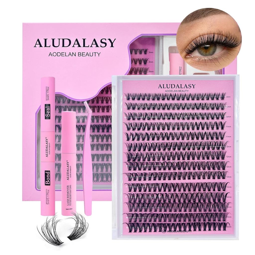 DIY Eyelash Extension Set 280 Pieces, 8-16mm Curling Slim Eyelashes, Containing Waterproof Eyelash Glue and Sealant, Equipped with Tweezers and Eyelash Remover, Suitable for Home Use.