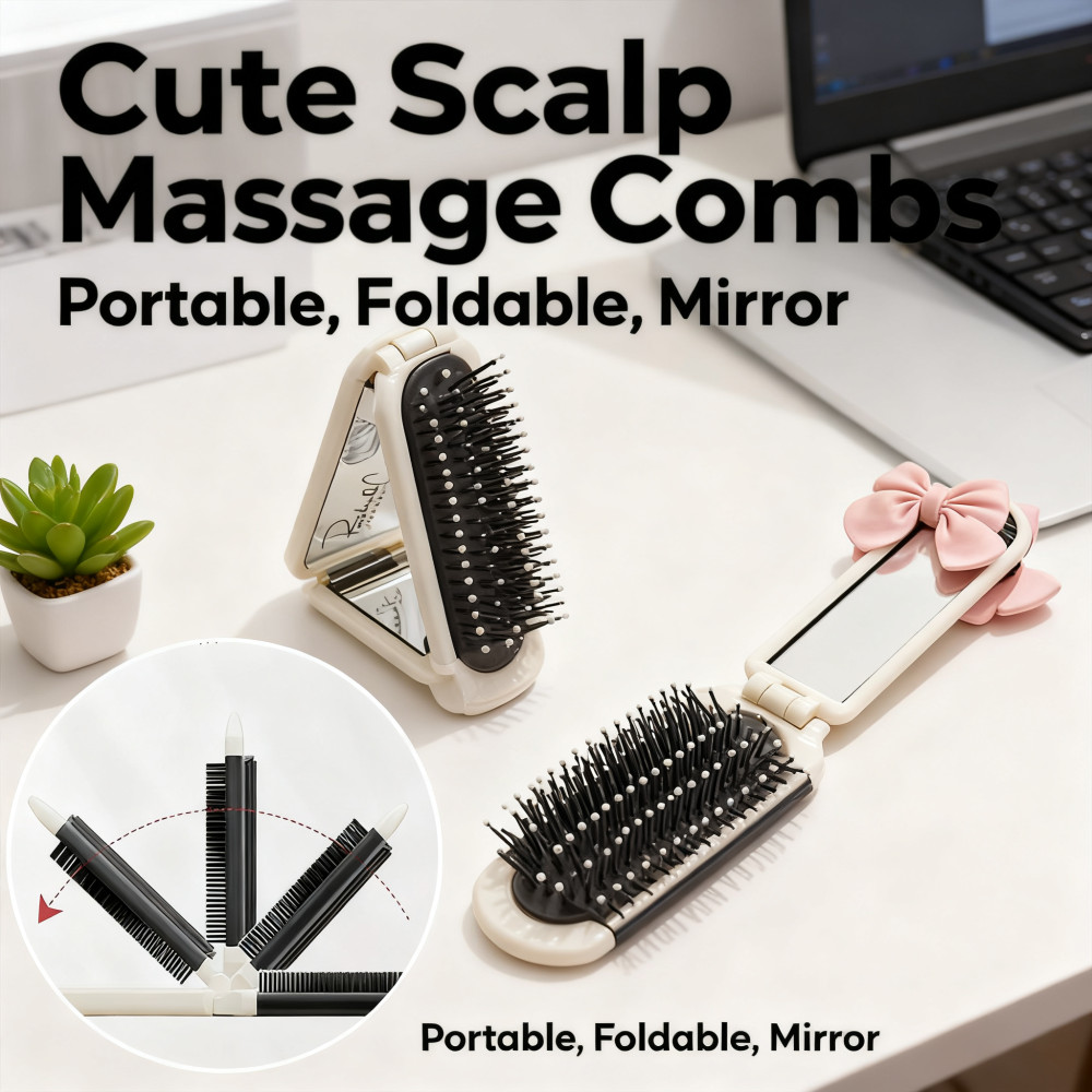 Portable Scalp Massage Airbag Comb Hair Straightener Pocket Head Combs Travel Mirror Foldable Hair Comb