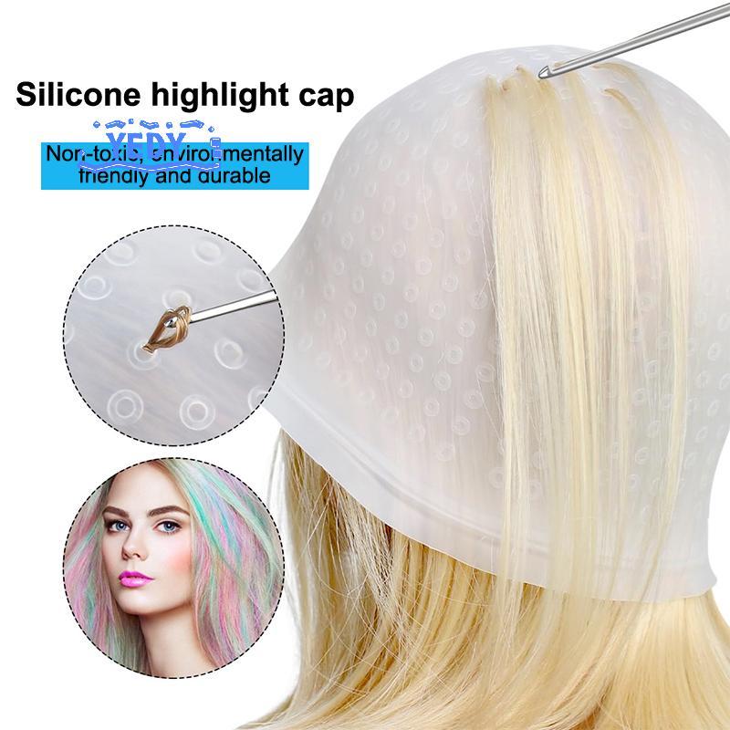 [YEDY-t] Hair Coloring Highlighting Cap Reusable Silicone Highlight Cap Pull Through Caps For Hair Dying Frosting Cap With Hook NEW