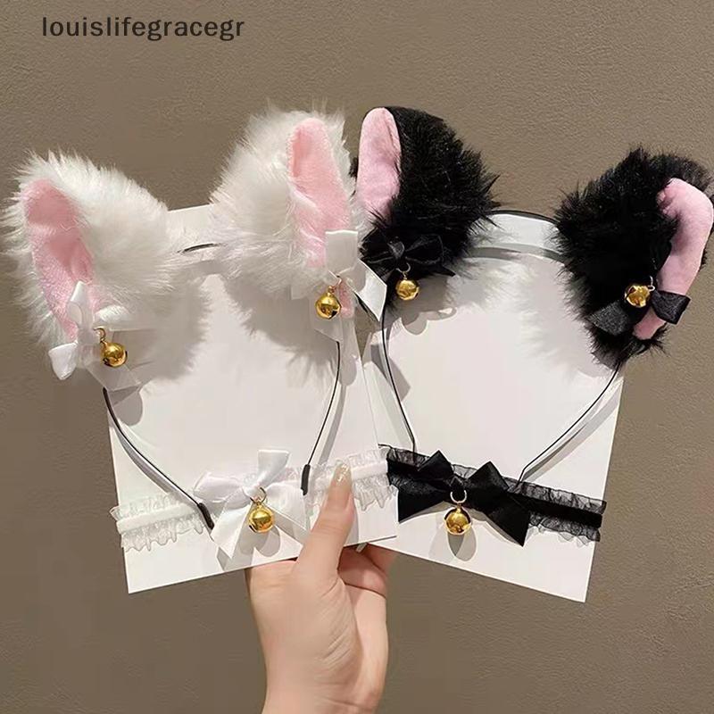 null Sexy Cat Ears  for Women Girls Lace Bow Nelace Plush Bell Hairband Cosplay Masquerade-Party Costume Hair Accessories null