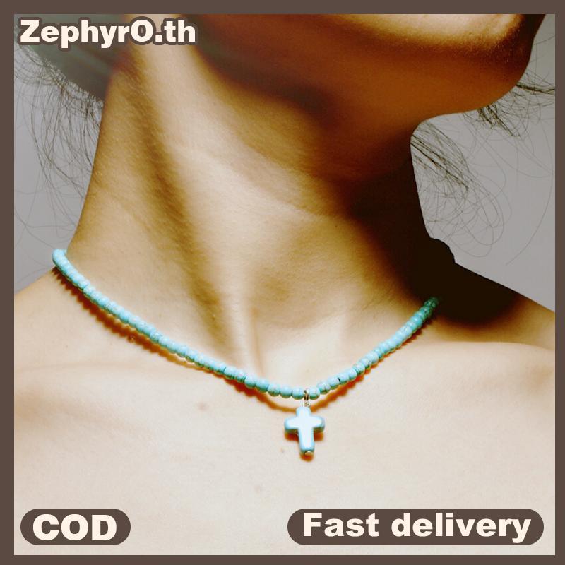 null Fashion Women Bohemia Turquoise Cross Summer Beach Choker Nelace Jewelry Gift null