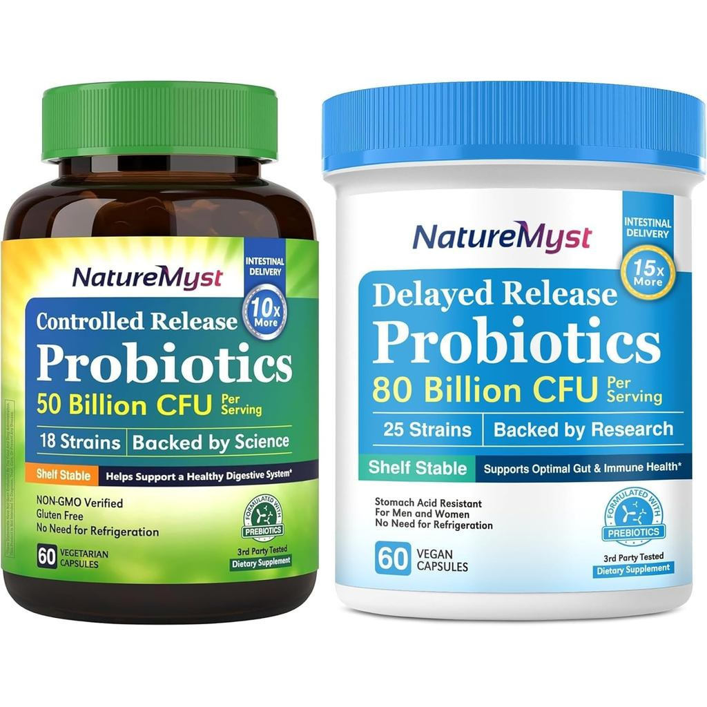 Probiotik 80 Bilion + 50 Bilion Himpunan, 25 & 18 Strain dengan Prebiotik, Kesihatan Usus & Imun, Stabil Rak, Bukan GMO, Dibuat di Amerika Syarikat, 120 Kapsul