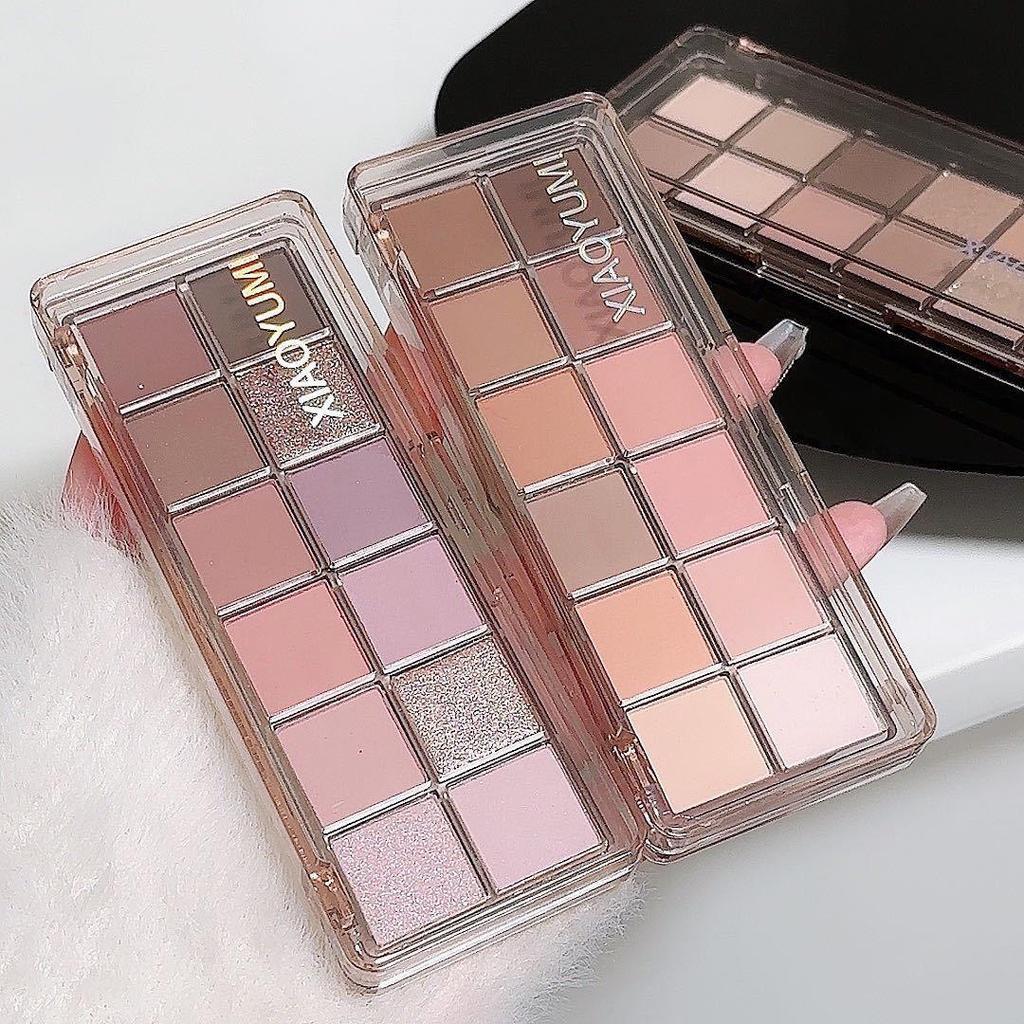 pink-girl: 12-Color Eyeshadow Palette Blush + Highlighter + Shading All In One Case pink Peach Sweet Plum Vintage Jeans Complete Looks Long-Lasting