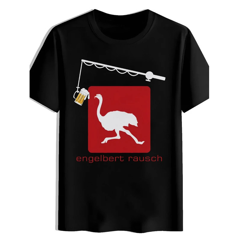 T-Shirt Hitam Lelaki dengan Grafik Unta Engelbert Rausch, T-Shirt Kasual Leher Bulat Lengan Pendek Lelaki, Pakaian Lelak