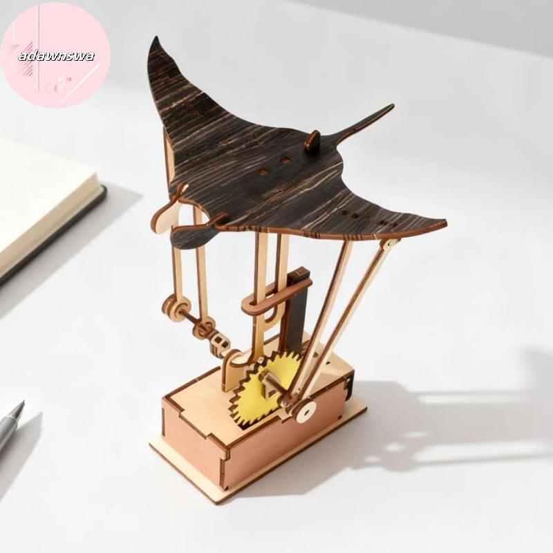 ADAWA Wooden Electric Manta Ray Ornament Artisan Automaton With Lifelike Swimming Motion, Mechanical Ocean Decor For Desk Tabletop Home, Unique Marine Gift MY