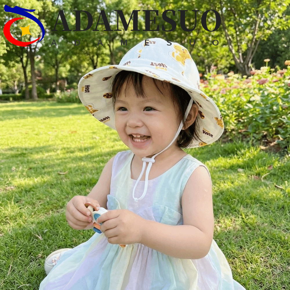 ADAMESUO Baby Fisherman Cap, Cartoon Wide Large Brim Sun Protection Hat, Fashion Thin Material Adjustable Breathable Dinosaur Print Bucket Hat Playgroun