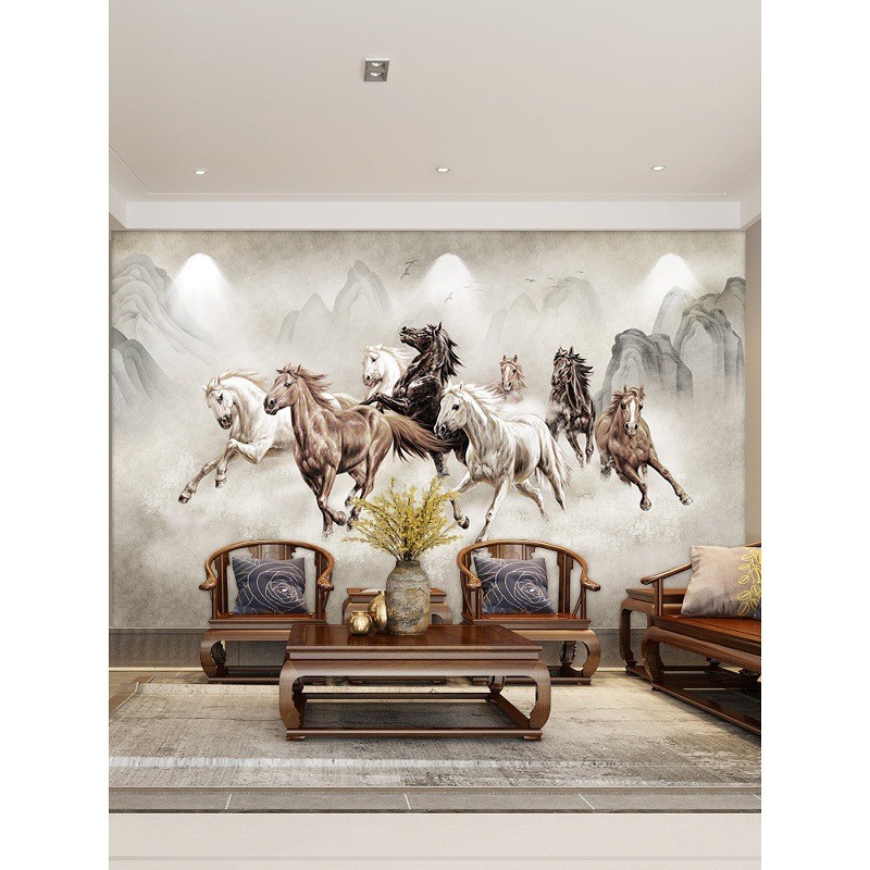 八骏图3D立体新中式墙布客厅沙发电视背景墙壁纸马到成功壁画Eight Juntu 3D New Chinese Wall Cloth Living Room Sandpapashizhu520.my20260113