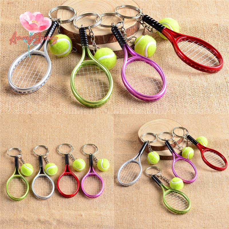 AmongSpring> Fashion Metal Creative 3D Tennis Raets Ball Key Chain Key Ring Gift Keychains new