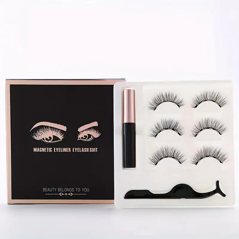 3 Pairs Of Magnetic Eyelashes And Eyeliner Set 3D Natural Makeup Effect Lightweight And Sweat-Proof
