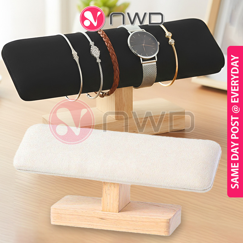 《 》 Wooden Jewelry Display Stand T-Bar Bracelet Watch Holder Rack Rak Hiasan 首饰展示架 NWD