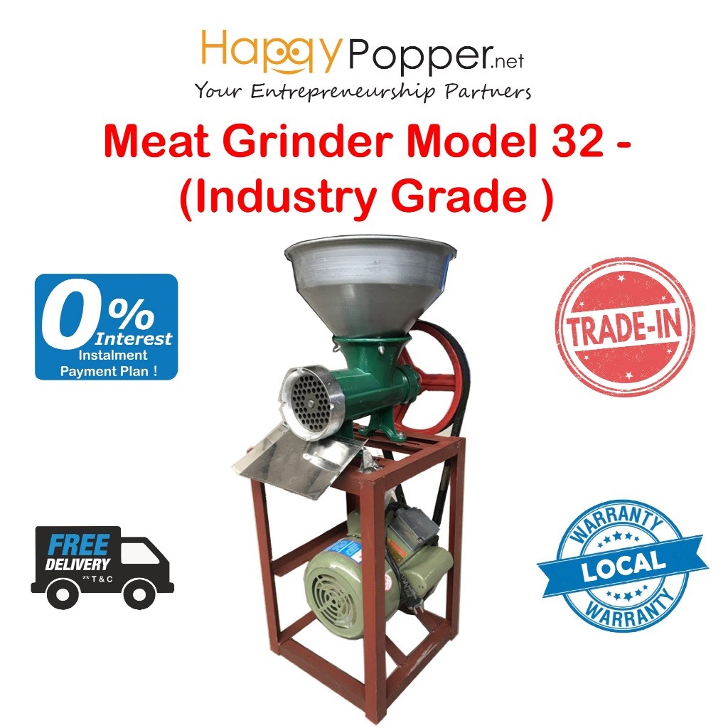 HAPPYPOPPER Mesin Daging Commercial Industry Grade Powerful Electric Meat Slicer Mincer Grinder Heavy Duty Model 32