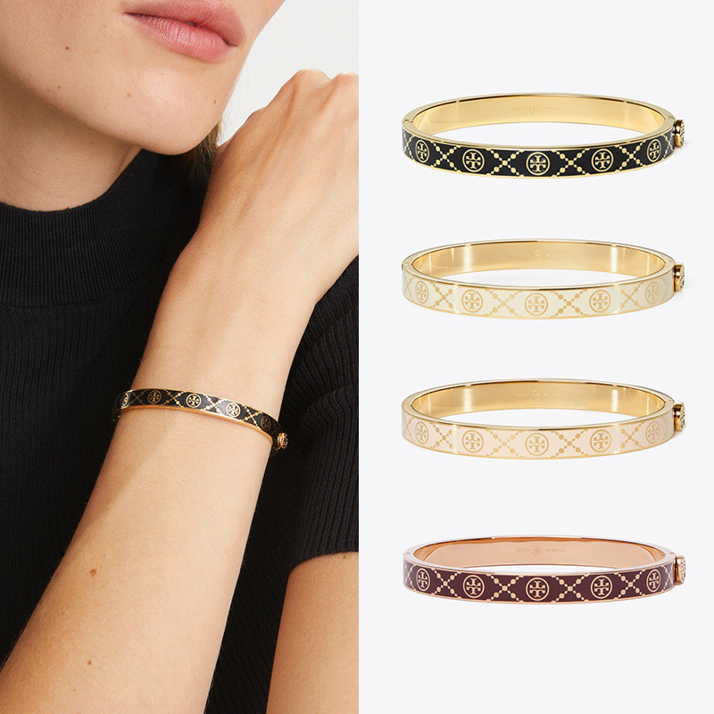 NQIZ Fashionable 18K Gold Plated Hinged Bracelet Double TLOGO Enamel Colorful Glaze Open Bracelet Jewelry