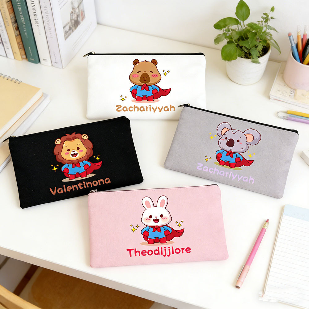 Customizable Name Pencil Case, Student Stationery Storage Pouch, Large-capacity Makeup Bag, Cool Spuer Capybara Panda Print Pencil Pouch, Daily Makeup And Small Item Org