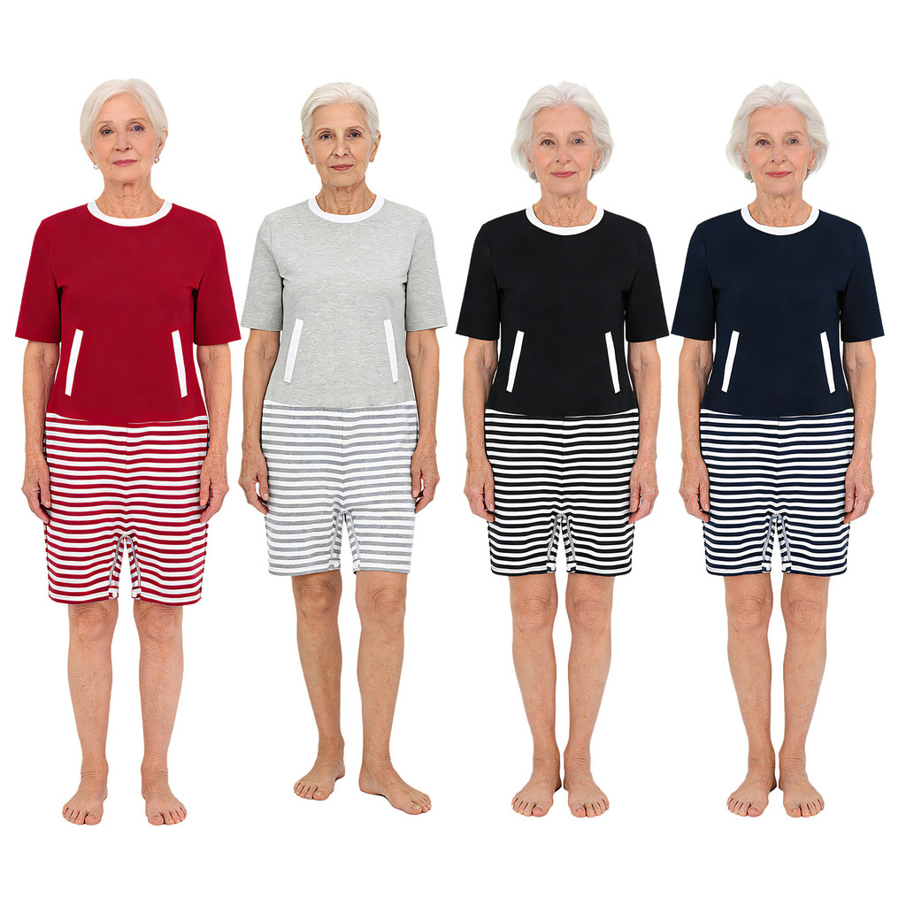 Yeahdor Womens Elderly Adaptive Jumpsuit Zipper at Back and Crotch Color Blocking Anti-strip Rompers Bodysuit for Special Need Alzheimer Patient