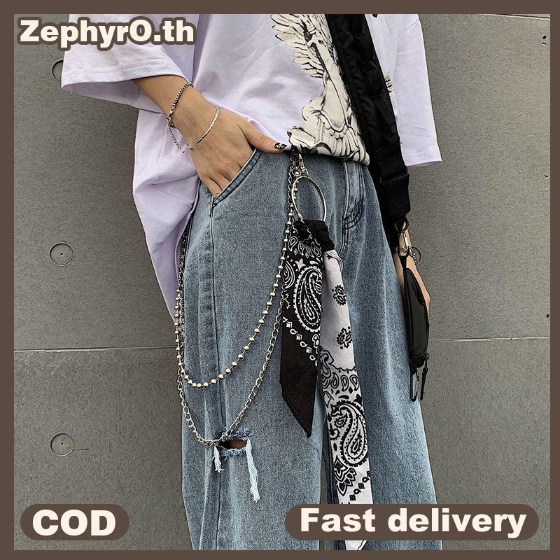 null Unisex Hip Hop KeyChain Jean Wallet Belt Chain Ro Punk Ribbon Biker Headscarf Metal Waist Chain Fashion Accessories null