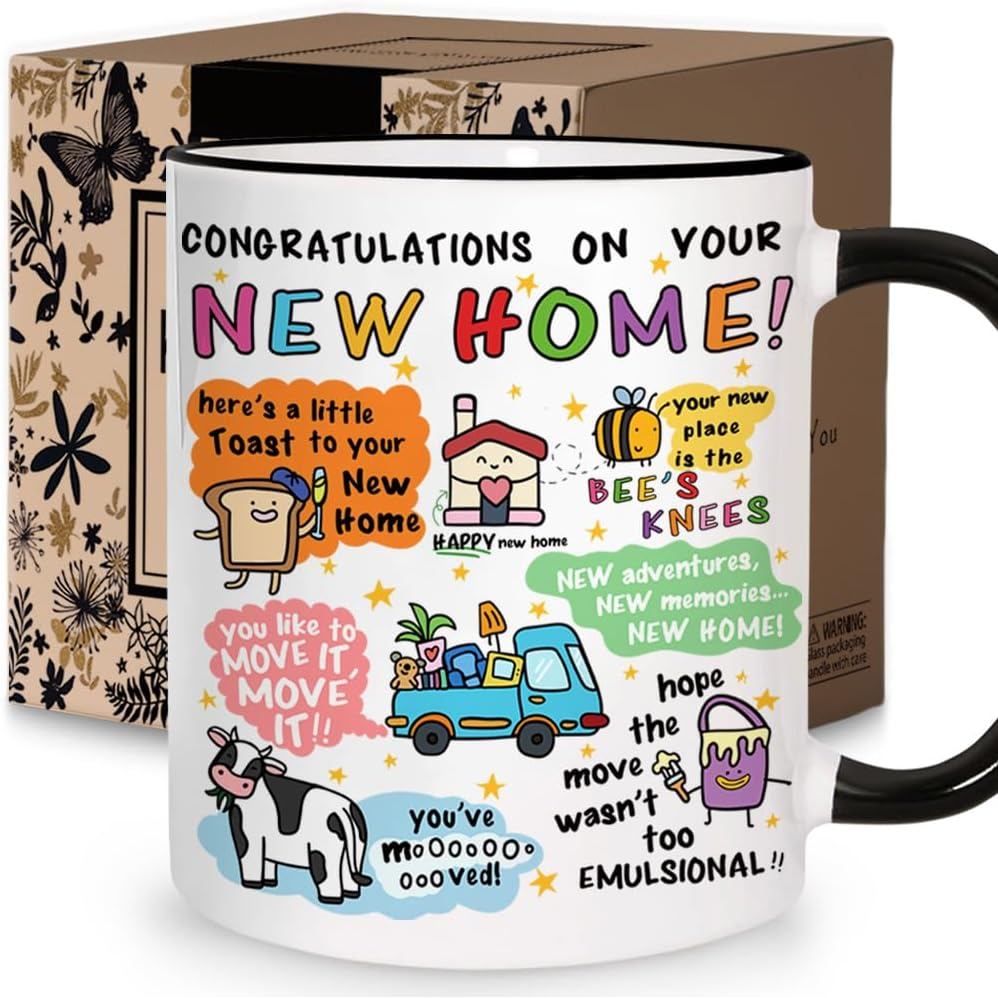 Funny Housewarming Coffee Mug Gift for New Home/Apartment, Unique Congratulations for New Homes, First Home Present for Friends Family Couples, Cute Ceramic Mugs for Moving Cel
