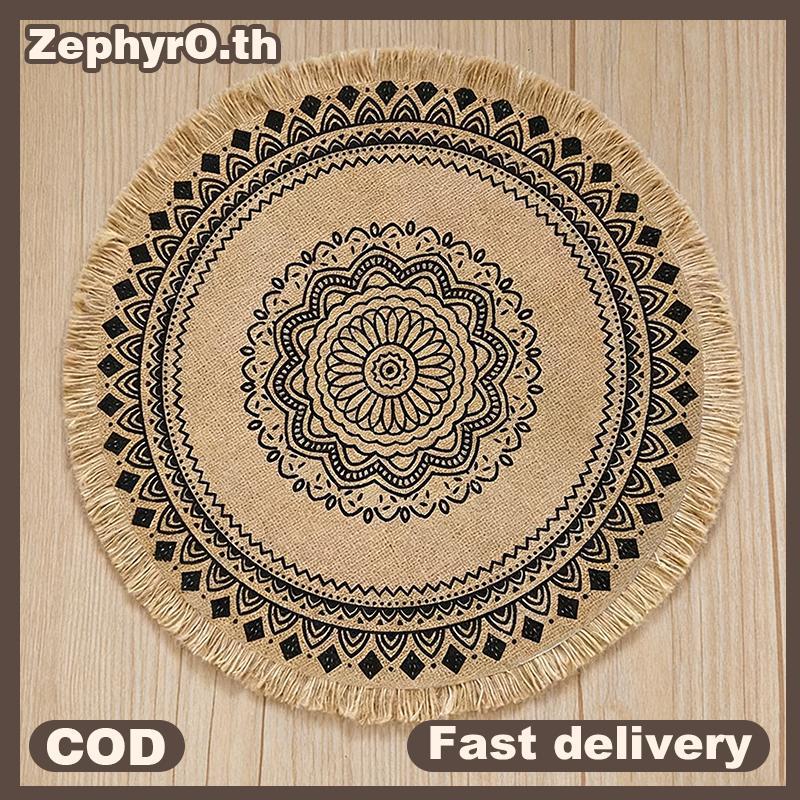 null Boho Mandala Round Placemats Heat-Resistant Linen-Cotton Table Mats Washable Non-Slip Dining Decor null
