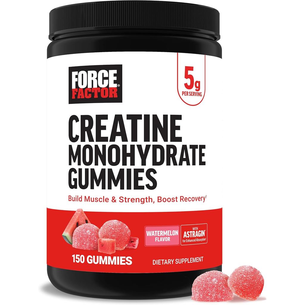 Force Factor Creatine Monohydrate Jelly, 5g Dose Men Women Support Muscles, Strength, Recovery, Cognitive Health and Memory, Watermelon, 150 Gummies