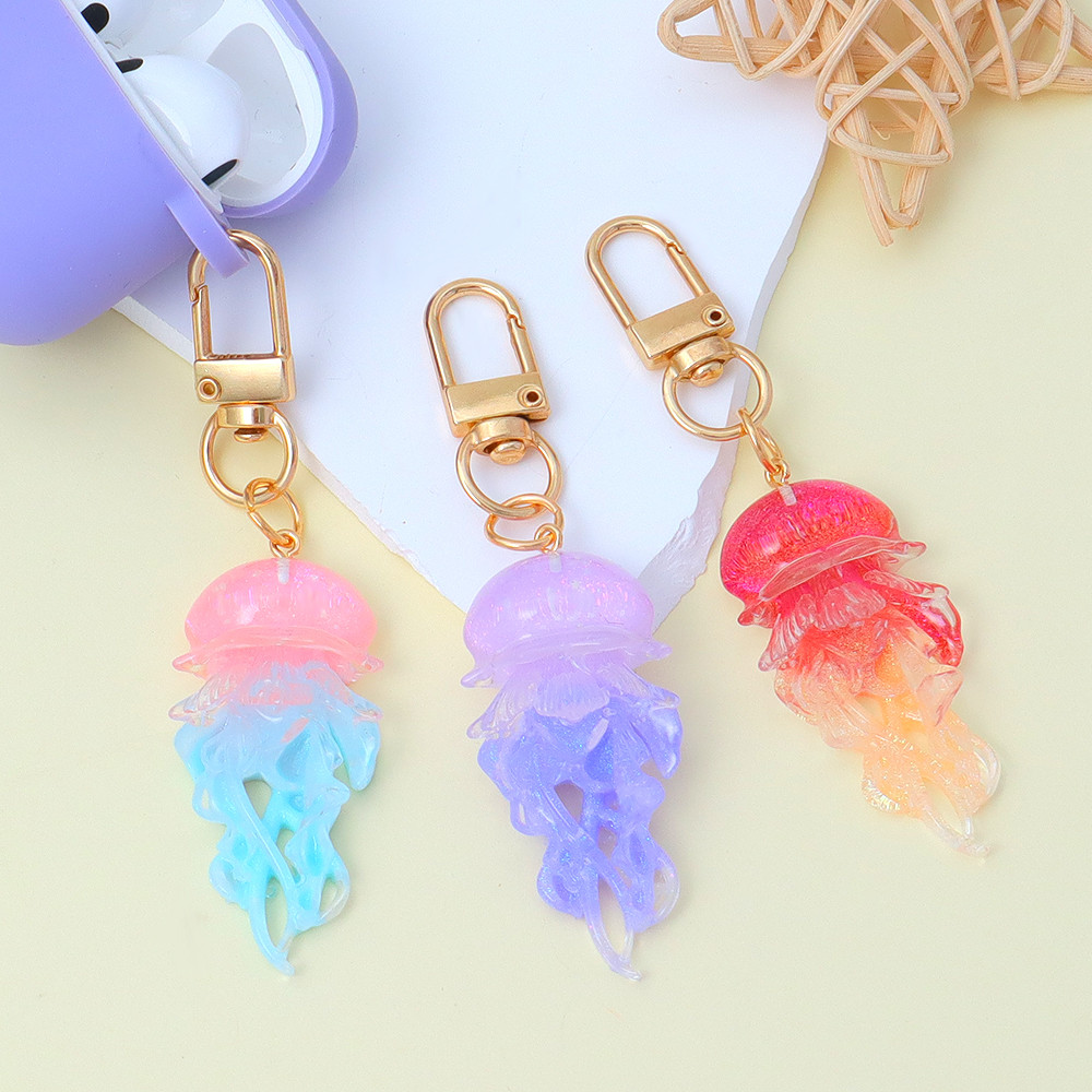Creative Coloful Acaleph Key Ring Fashion Ocean Jellyfish Pendant Key Chains Unisex Car Key Holder Souvenir